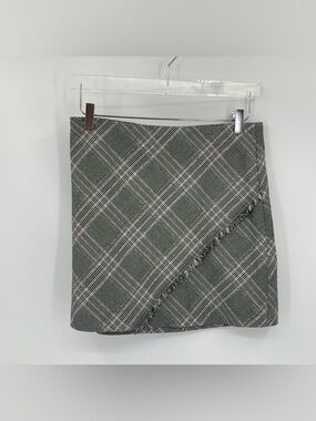 Free People plaid mini skirt fringe black gray microplaid ruffle 8